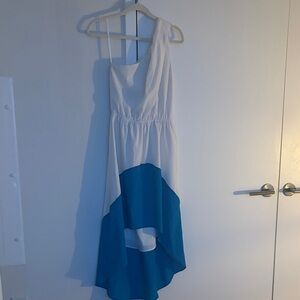 Arden B White and Teal One-Shoulder High-Low Dress